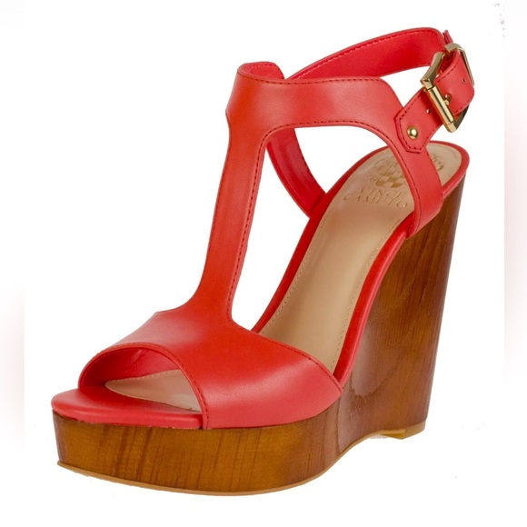 Vince Camuto Shoes - Vince Camuto Mathis Wood Wedge Coral Leather Heels Size 9